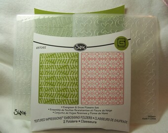 Embossing Folders...2 Piece Set of Very Pretty Brand New Evergreen and Snow Flowers Christmas Theme A2 Embossing Folders
