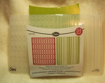 Embossing Folders...2 Piece Set of Very Lovely Brand New Peppermint Twists and Scallops and Lines Christmas Theme A2 Embossing Folders