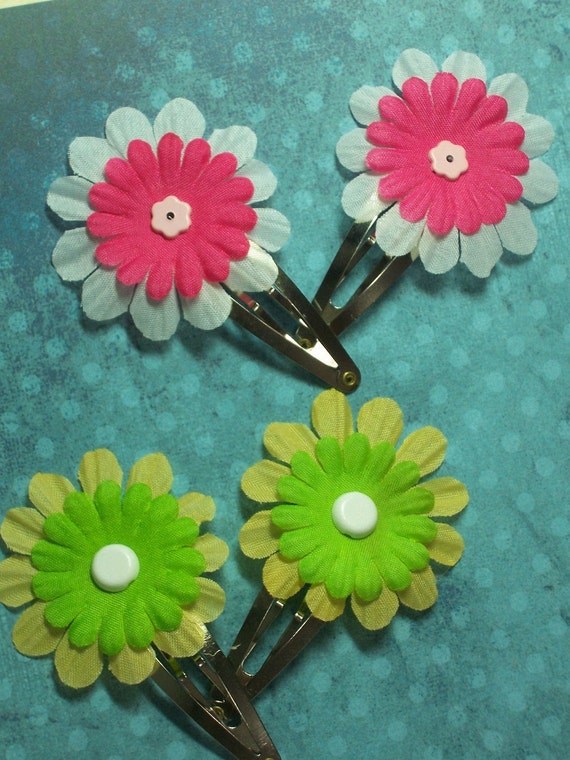 Hair Accessories...2 Sets of Very Cute Pink and Lime Hair