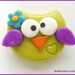 Polymer Clay Bead or Bow Center Funky Owl in Wasabi & Purple