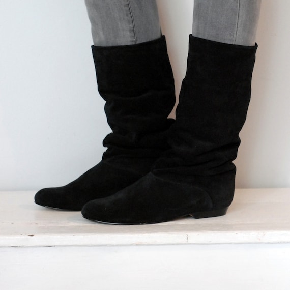 Items similar to Vintage Black Suede Slouch Boots Size 10 on Etsy