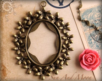 Vintage Setting - 10 Pack - 30x40mm - Antiqued Bronze Brass Cabochon Setting Pendant Trays Blanks - (30x40--010)