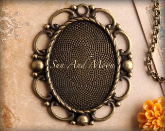 Vintage Setting - 10 Pack - 30x40mm - Antiqued Bronze Brass and Antique Silver Cabochon Setting Pendant Trays Blanks - (30x40--011)