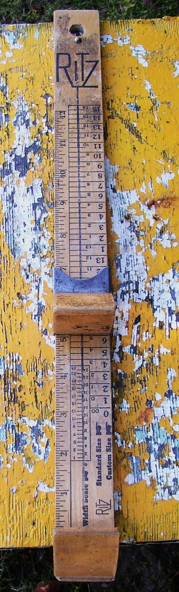 VINTAGE SHOE SIZE RULER...WOODEN MEASURE METAL SLIDE FOOT