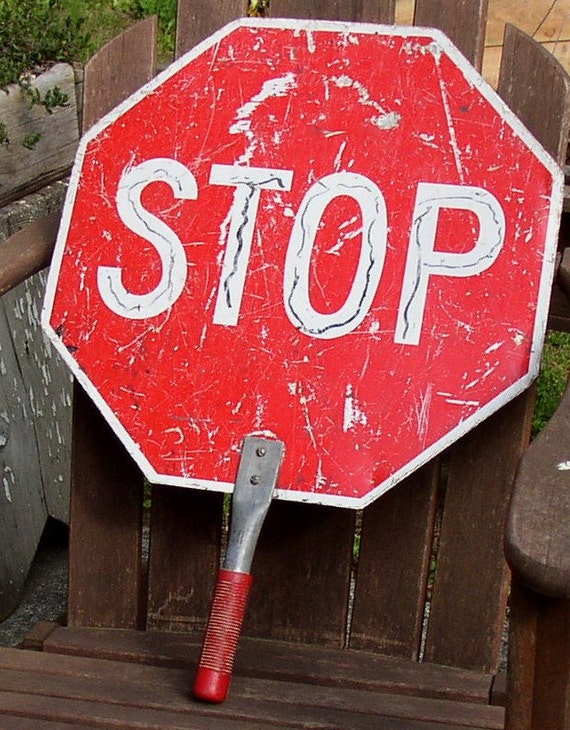 Fun Retro Stop Sign Double Sided Hand Held Industrial