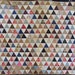 ANTIQUE PYRAMIDS QUILT, c 1900, reds, blues, browns, calicos,hand sewn, graphic, ooak, cozy collectible