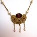 Vintage Edwardian Necklace Glass Garnets Pearls gold plate filigree