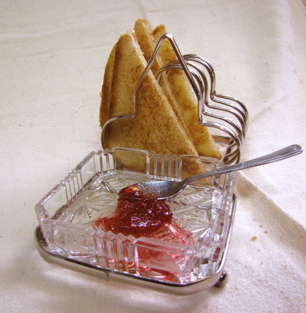 Vintage English toast rack silverplate with glass jam pot
