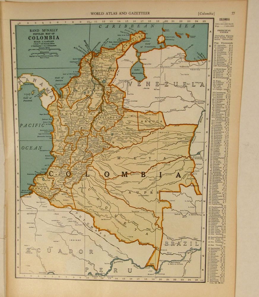 Vintage 11 x 14 large map of Colombia Brazil Peru