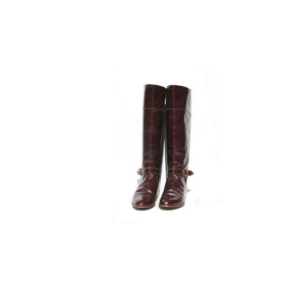 size 8 dark burgundy leather riding boots by TanakaVintage on Etsy