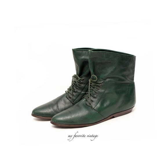 size 8.5 emerald green leather ankle boots