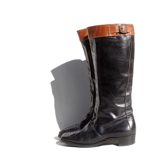 size 9 England made black leather riding boots by TanakaVintage