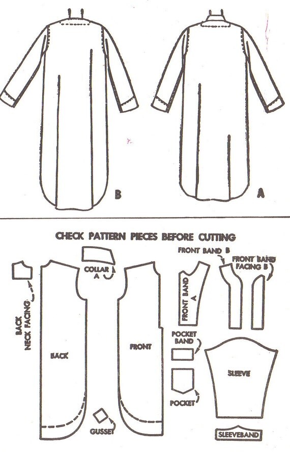 1950s Mens Nightshirt Pattern McCalls 9223 Mens Collared or