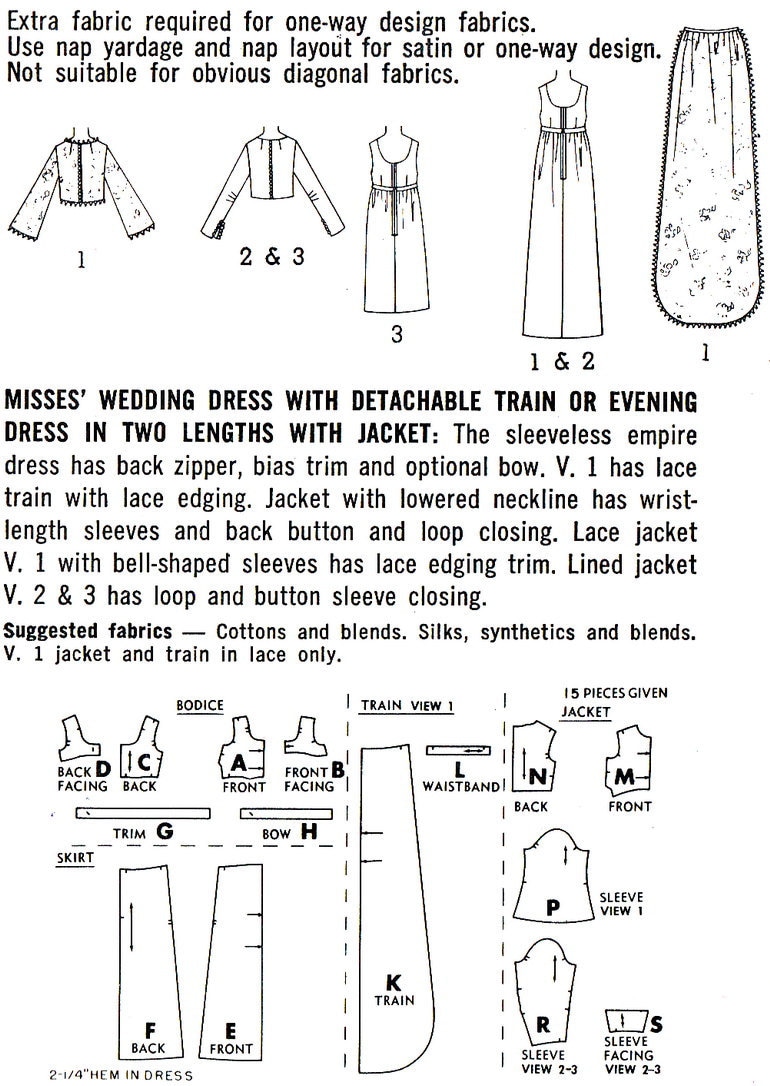 1960s Wedding Dress Pattern Simplicity 6759 Empire Waist