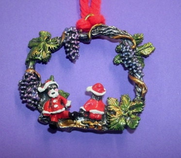 Santa with Grape Vine Wreath, Hand Painted Ornament