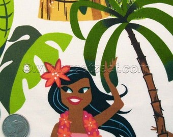 LEIS, LUAUS, and Alohas Cream Hawaiian Hula Fabric Alexander Henry Quilt Fabric - by the Yard Aloha