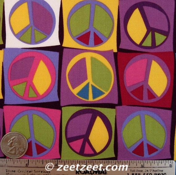 PEACE SIGNS Purple Quilt Fabric 1 Yard Robert by zeetzeet