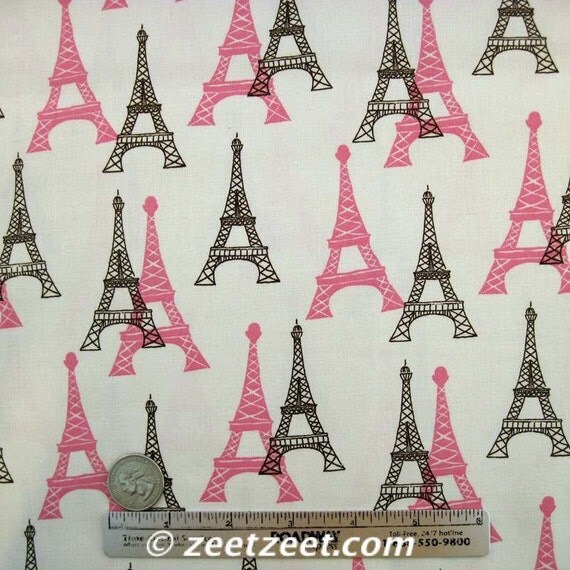 EIFFEL TOWER Cream Vive La France Quilt Fabric 1 Yard by zeetzeet