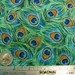 PEACOCK FEATHER PLUME Fabric - Quilt Fabric by the Yard, Half Yard, or Fat Quarter Fq - Turquoise Jade Peacocks Feathers Blue Jade Green