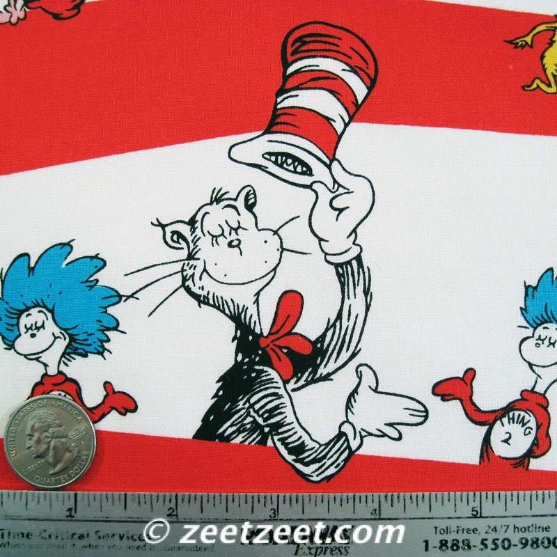 Dr. Seuss Fabric Red White Stripe Celebrate Seuss The Cat In