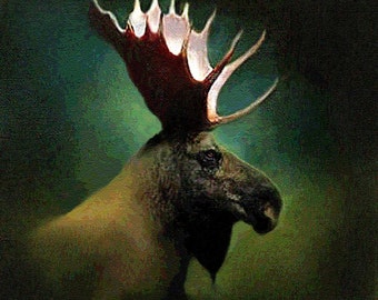 moose art, wildlife art, fathers day, GREEN MOOSE, hunting, hunter