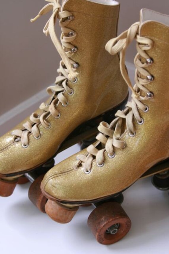 vintage gold sparkle roller skates
