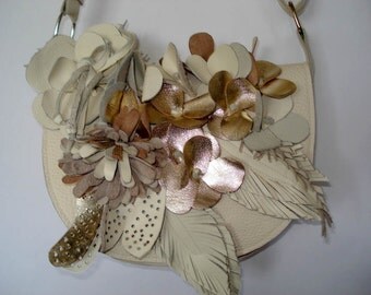 Handmade Cream Leather Bouquet Saddle Bag