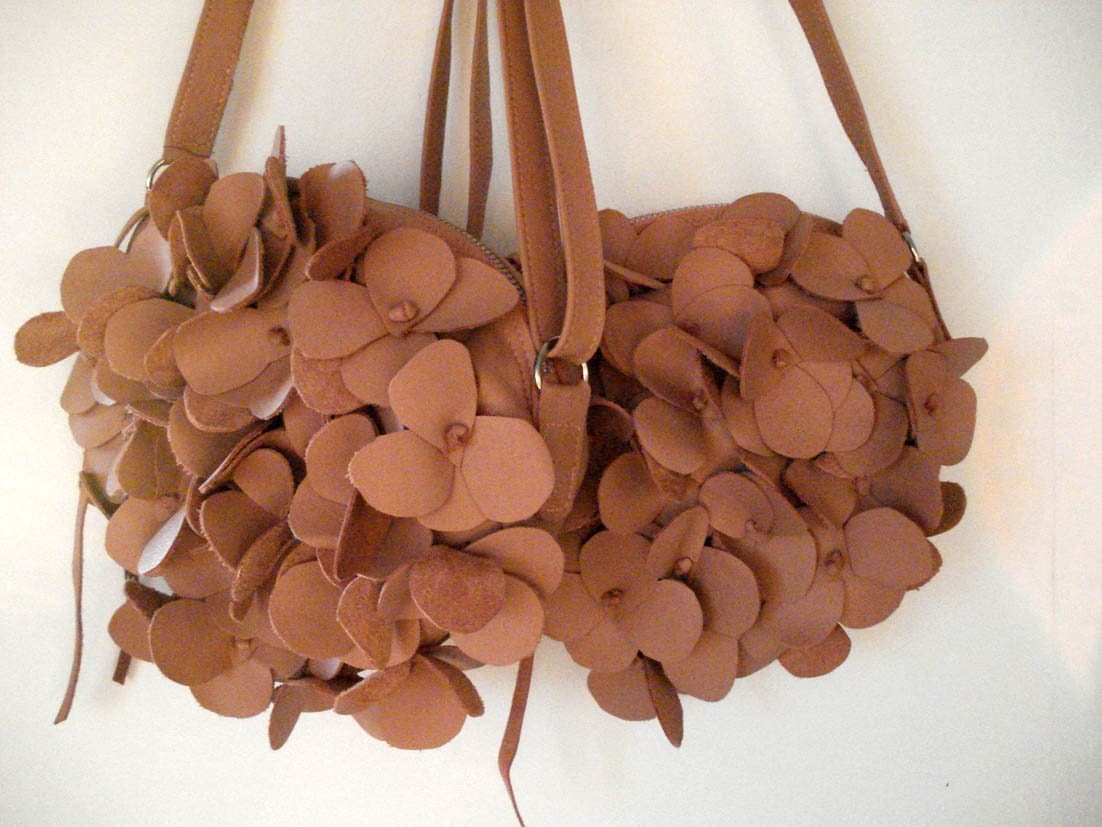 Handmade Hydrangea Bag in peach Leather