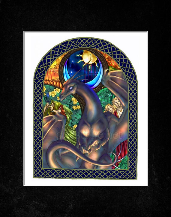 Items similar to Guardian Dragon with Stained Glass and Knotwork Border ...