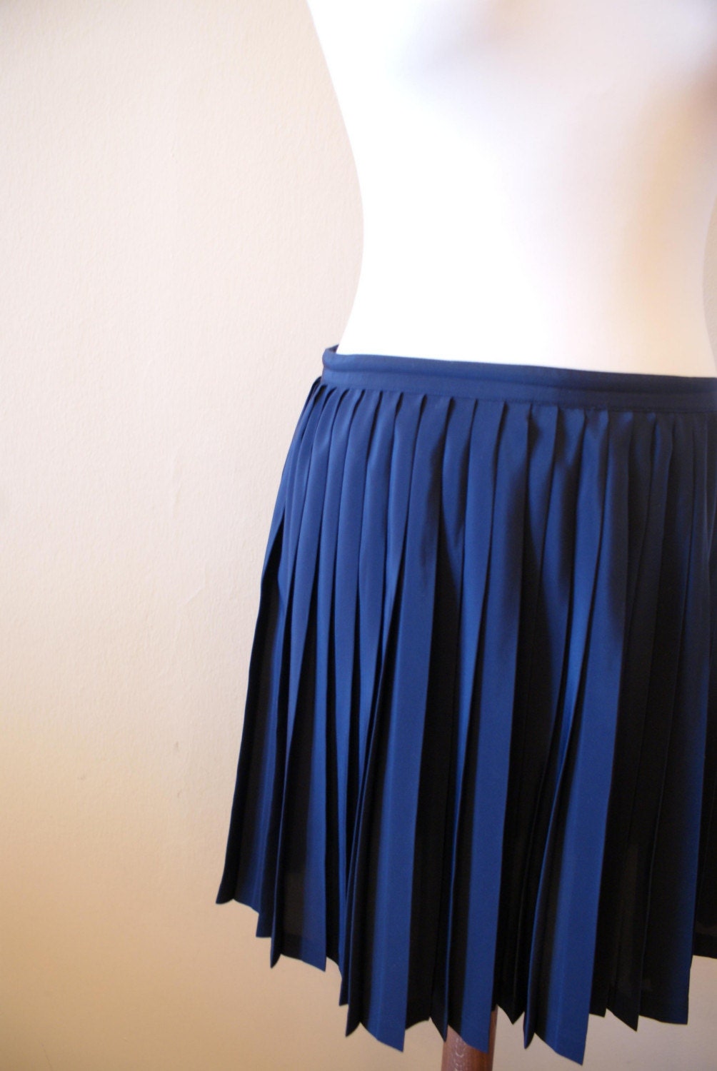 Navy Blue Pleated Mini Skirt By Thehousecuriosities On Etsy