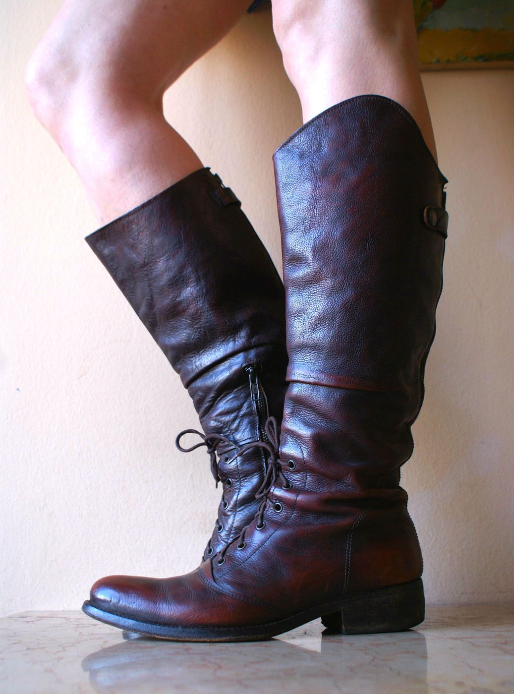 Dark Brown and Oxblood Leather Equestrian Riding Boots 9