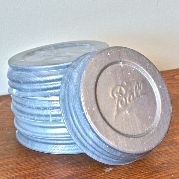 Vintage ZINC Ball lids with glass inserts two large