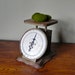 Vintage Rustic Metal Family Scale / Industrial Deco weigh household with white enamel face Pelouze