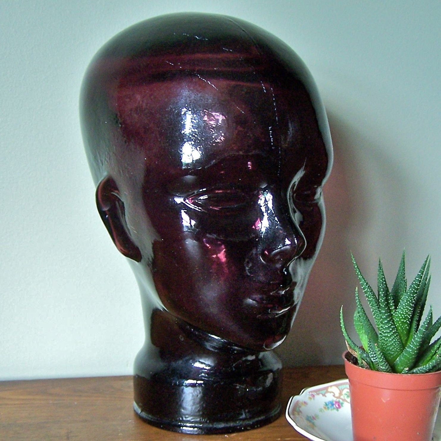 Vintage amethyst glass head from the 1960s purple