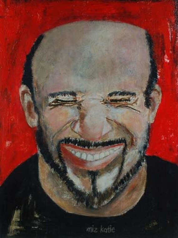 9x12 Original Acrylic Portrait Painting Bald Man Beard Laughing Contemporary - Never Hurts to Laugh