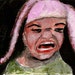 Angry Boy Wearing Rabbit Ears - original mixed media 5x7 painting