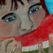 Acrylic Portrait Painting Little Red Haired Girl Eating Watermelon Original birch plywood