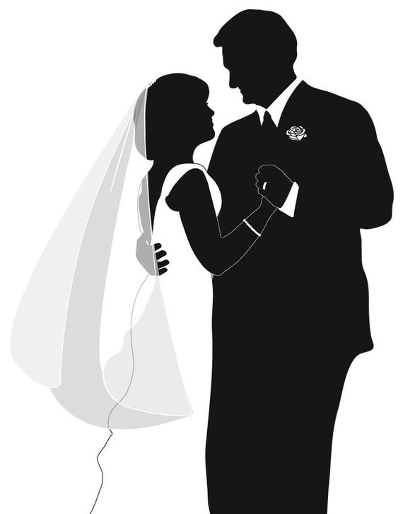 Custom Couple Wedding Silhouette Portrait Print