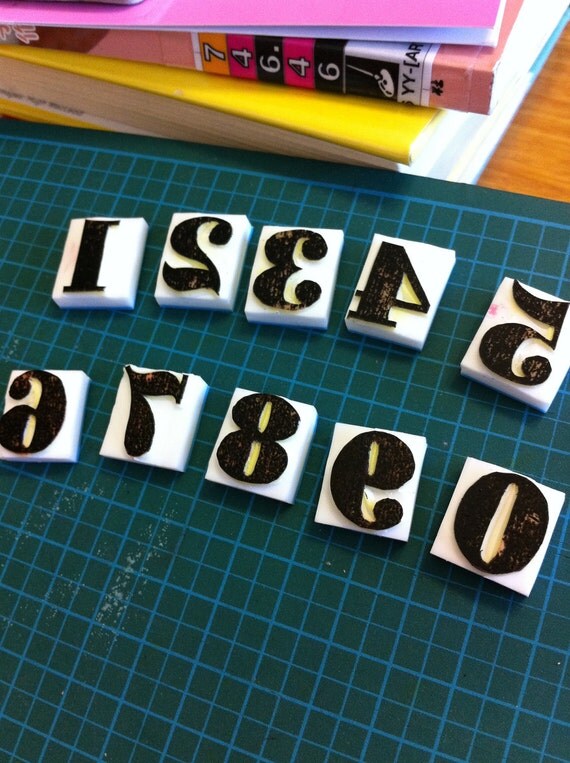Hand carved rubber stamp numbers numbering by jollygoodday
