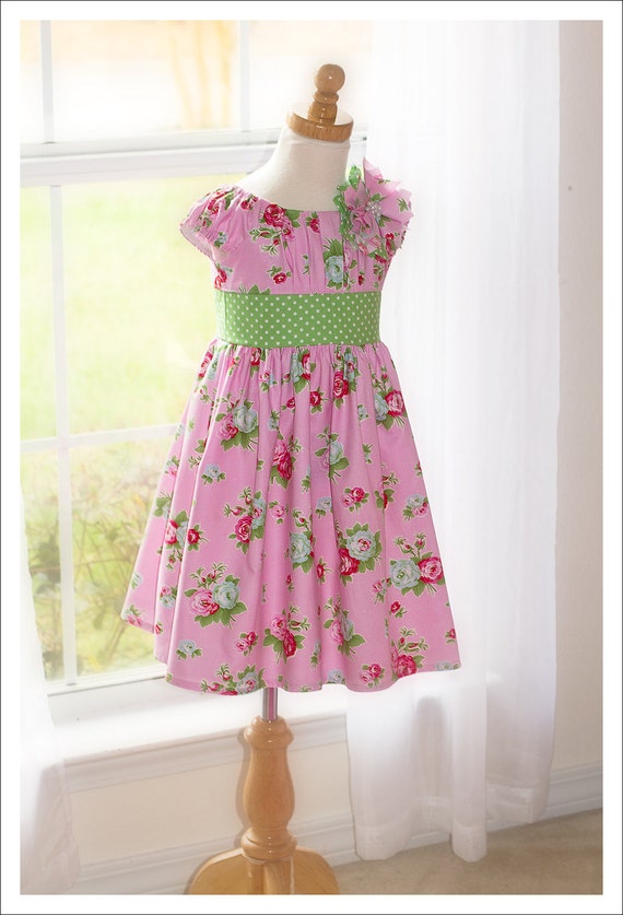 Items similar to Girls Pink Floral Dress - Size 6-7-8 on Etsy