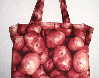 Farmers Market Tote Bag, Red Potatoes Galore TIGHT 'n' TIDY Tote Bag, Reusable Folding Shopping Bag, Potato Vegetable Veggie Realistic