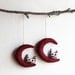 Dark Red moon with owl. Felt Decoration wall hanging.