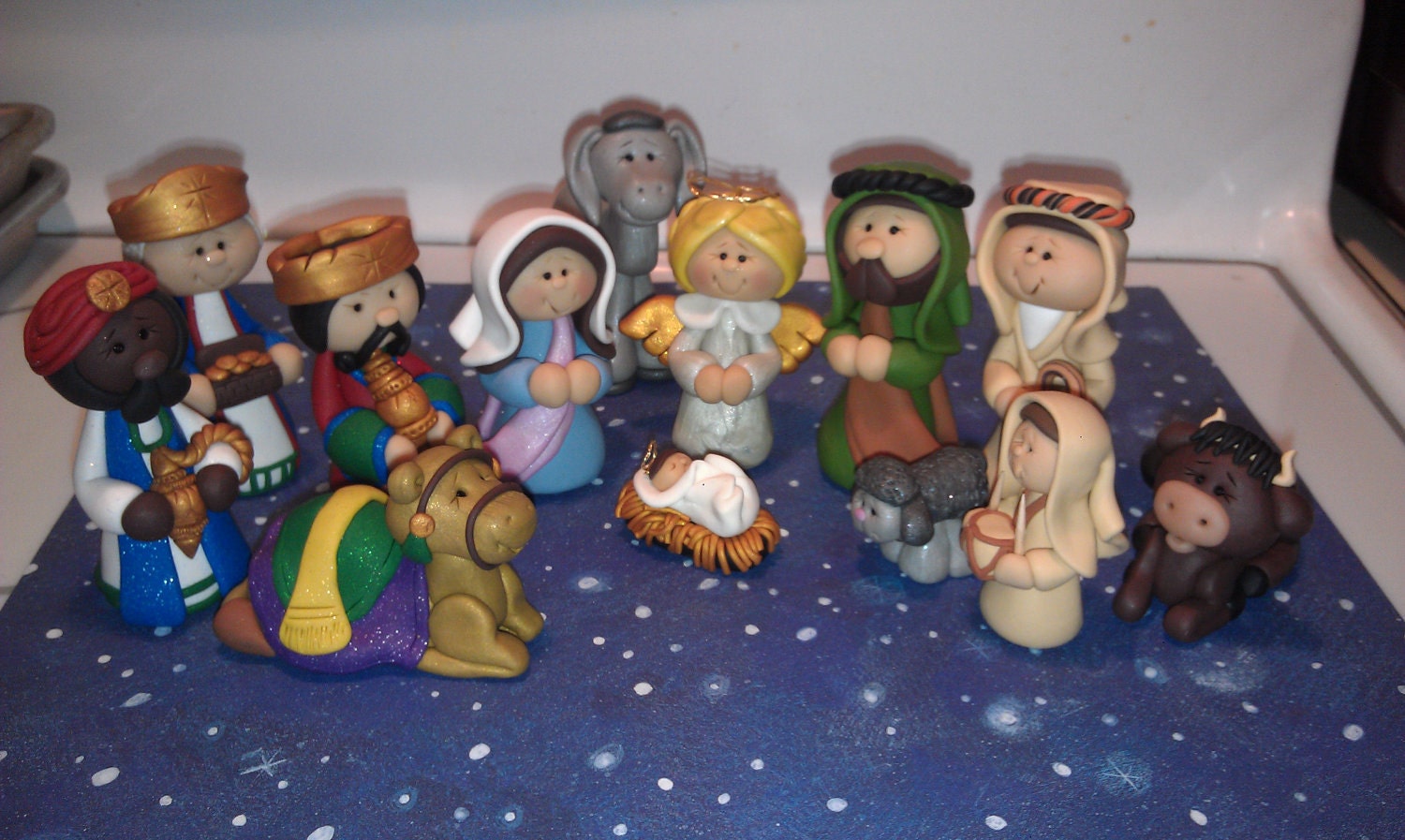 OOAK Polymer Clay Nativity Set 13 pieces Free Shipping