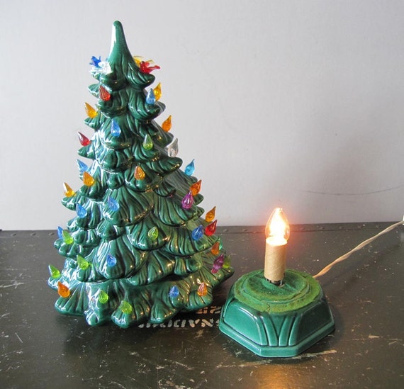 Vintage Ceramic Light Up Christmas Tree with Birds