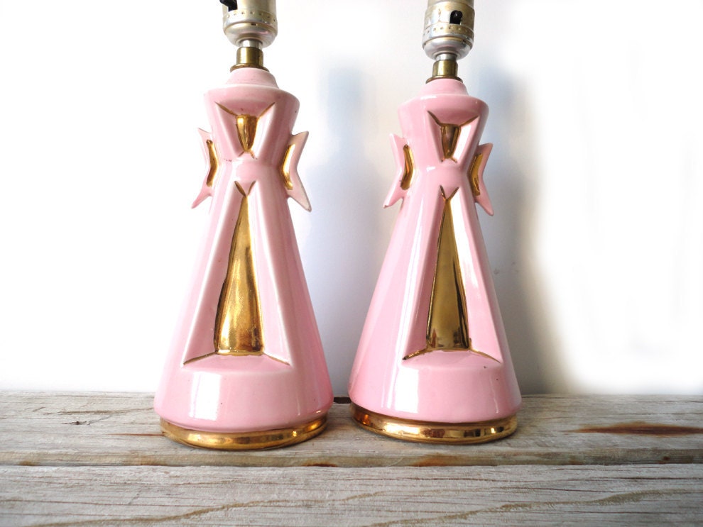 Pair of Pink Hollywood Glam Table Lamps