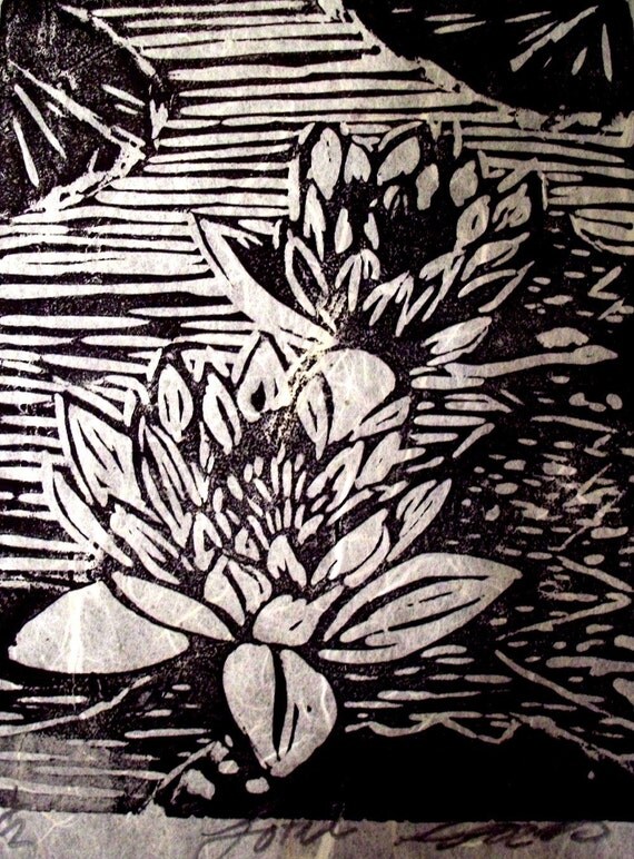 Items similar to LOTUS Linocut card on Etsy