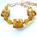 Golden Yellow Lampwork Copper Choker Necklace Topaz Glass Beads Adjustable Length