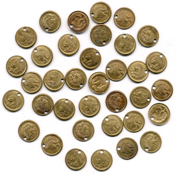 Vintage Brass Stamping Beads 10mm Faux 1803 Indian by beadbrats