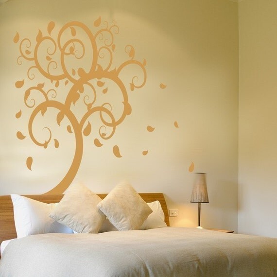 Swirling Tree with Leaves Falling Wall Decals Your Choice