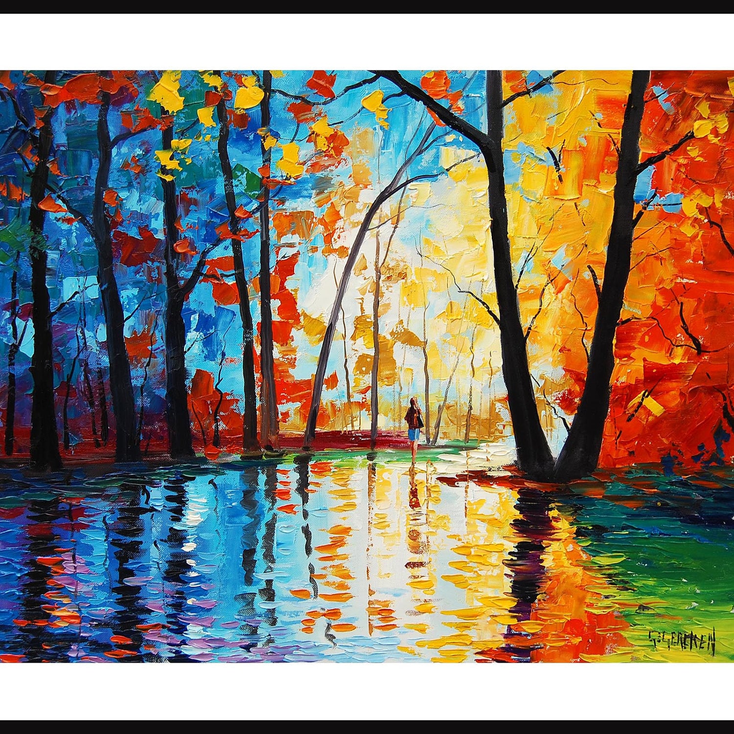 Oriiginal oil painting Palette Knife Trees Painting Wall decor